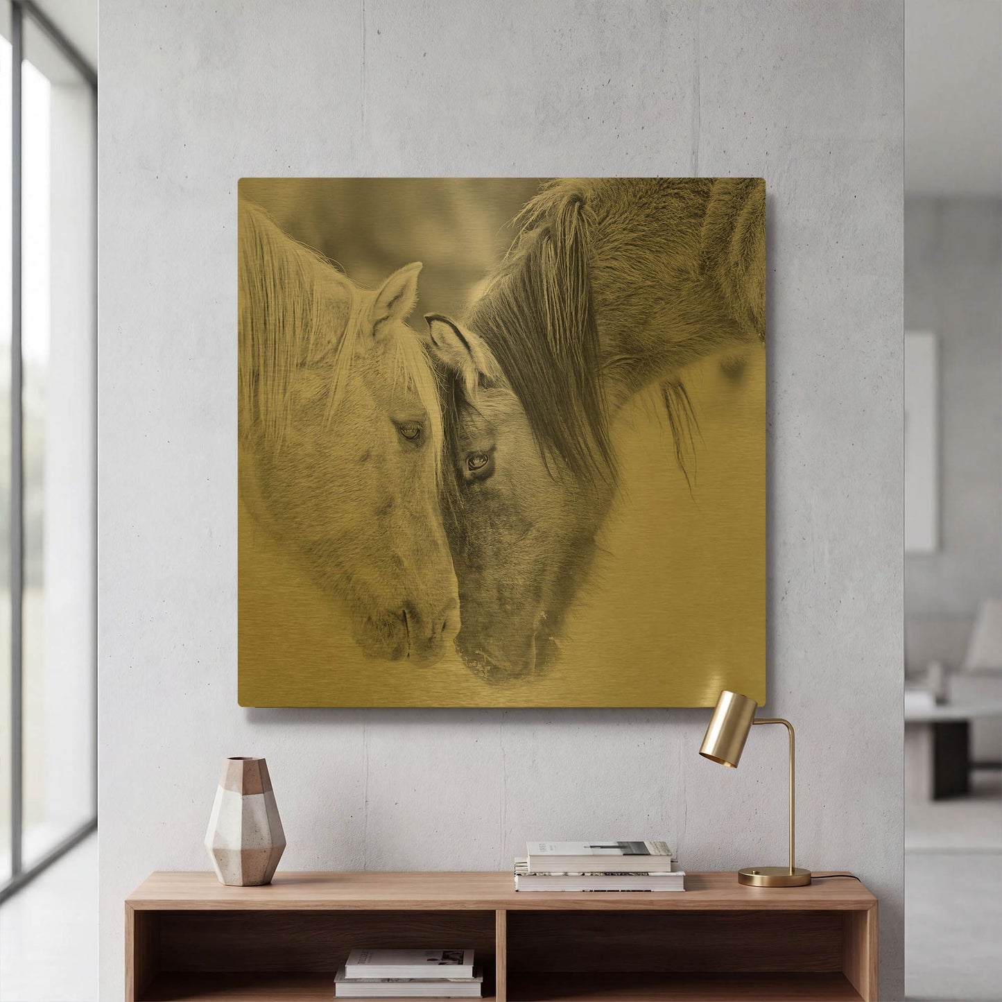 'BandW Horses VII' By PH Burchett Gold Metal Wall Art