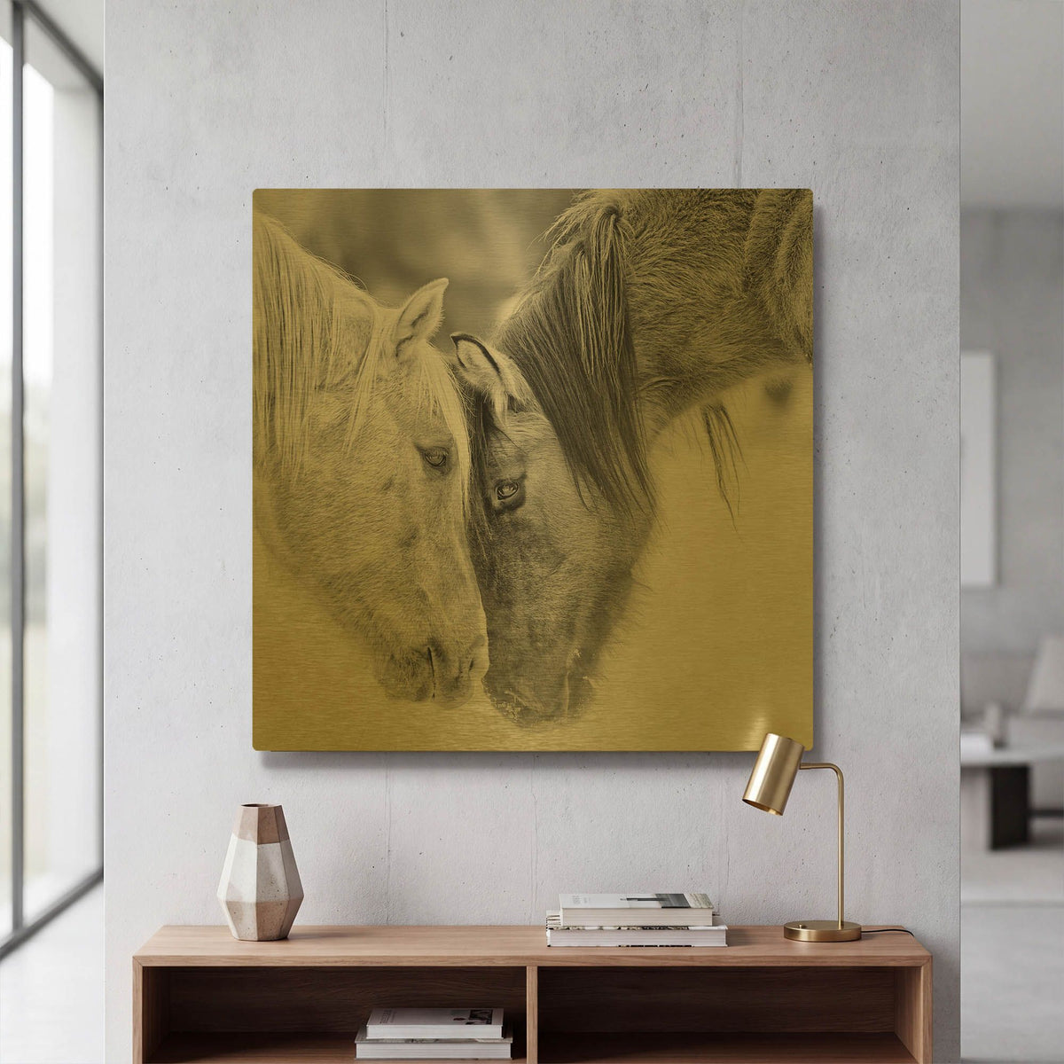 'BandW Horses VII' By PH Burchett Gold Metal Wall Art