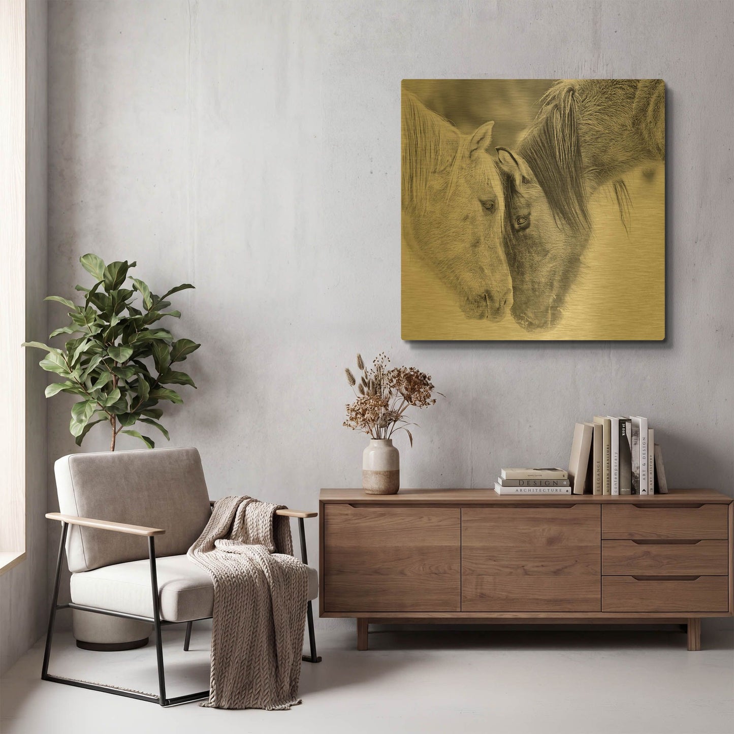 'BandW Horses VII' By PH Burchett Gold Metal Wall Art