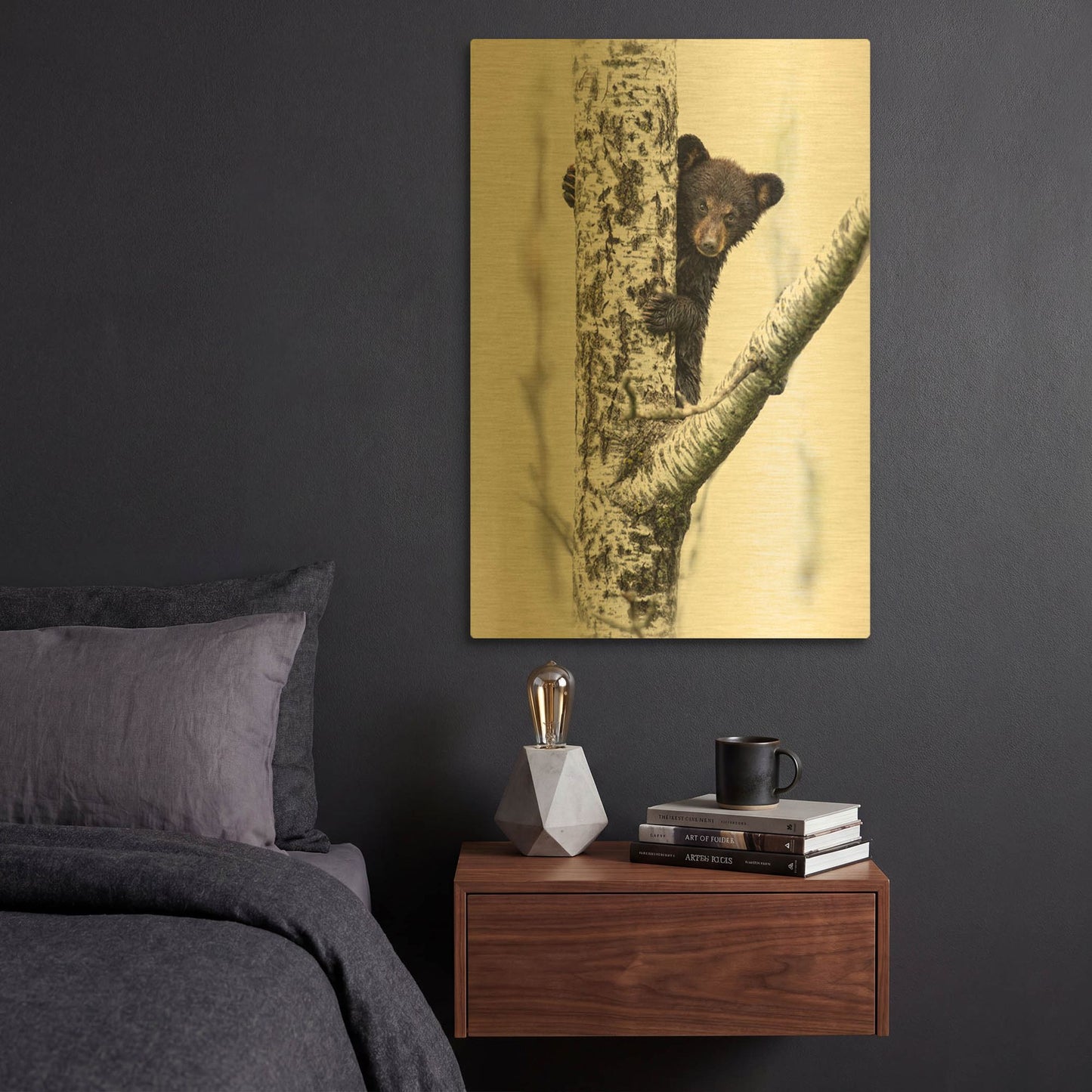 'Bears at Play V' By PH Burchett Gold Metal Wall Art