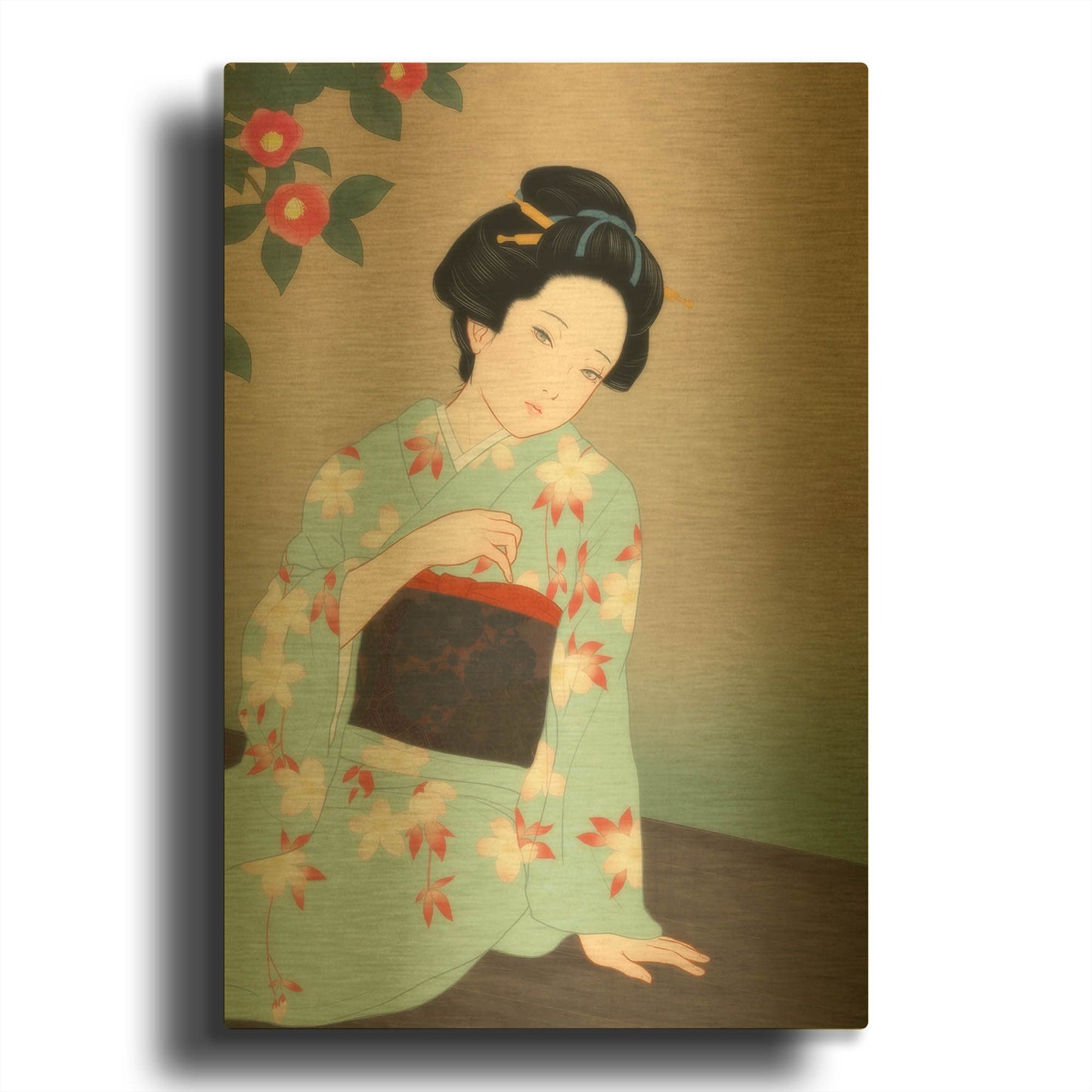 'Tsubaki' By Sai Tamiya Gold Metal Wall Art