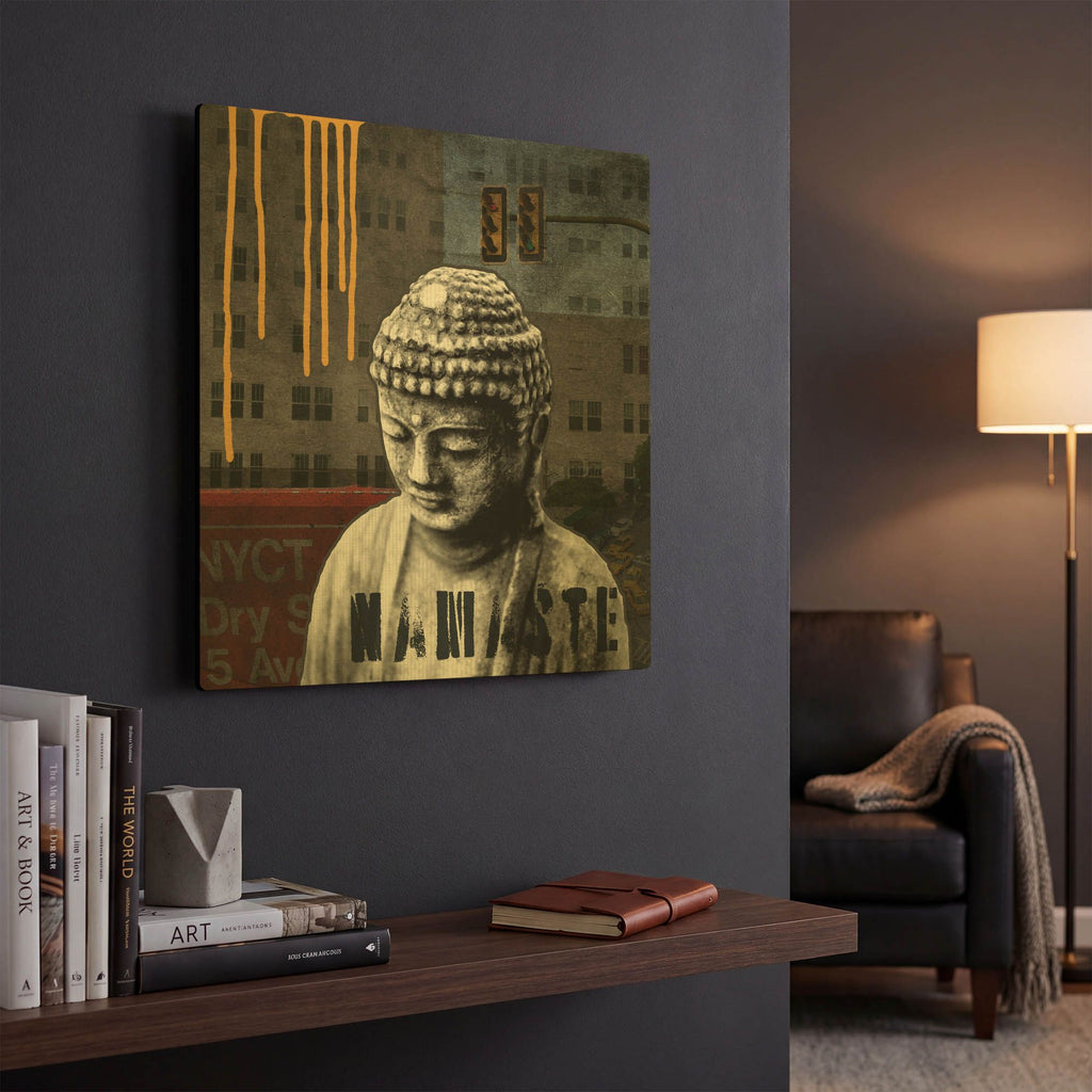 'Urban Buddha III' By Linda Woods Gold Metal Wall Art