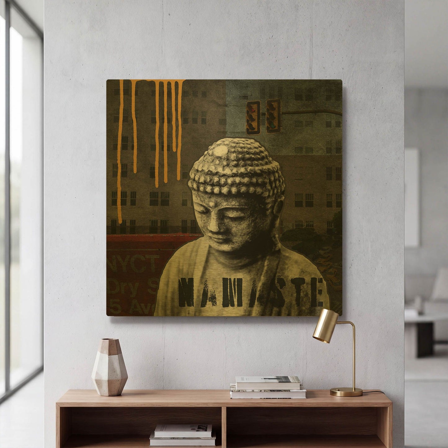 'Urban Buddha III' By Linda Woods Gold Metal Wall Art