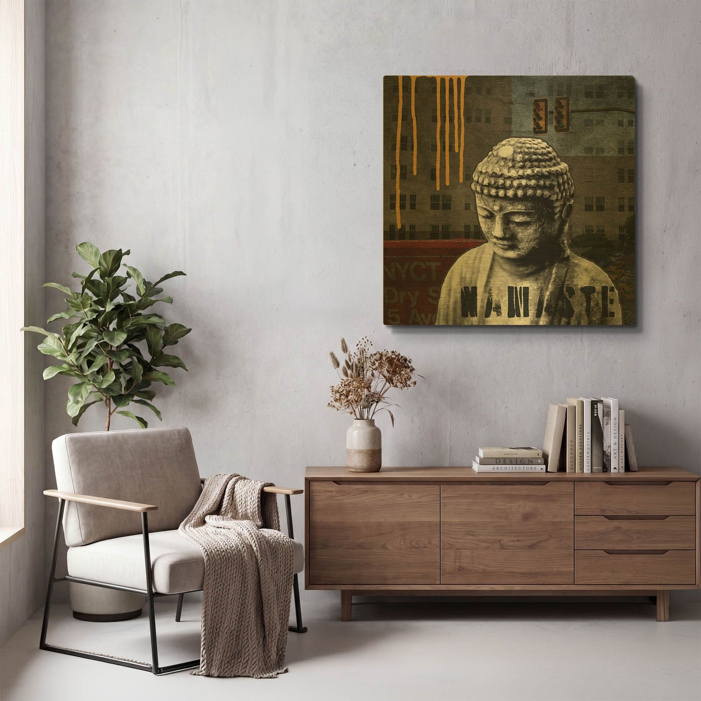 'Urban Buddha III' By Linda Woods Gold Metal Wall Art