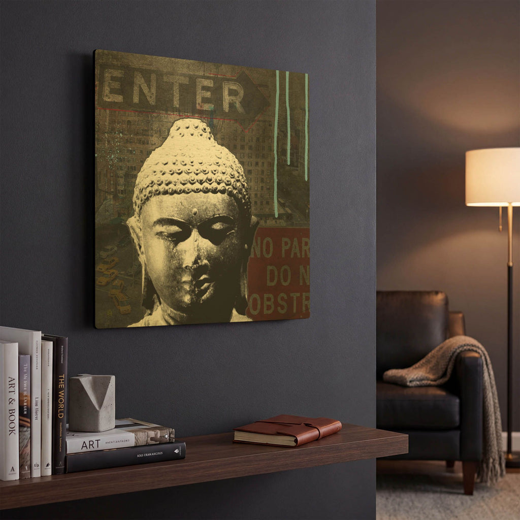 'Urban Buddha IV' By Linda Woods Gold Metal Wall Art