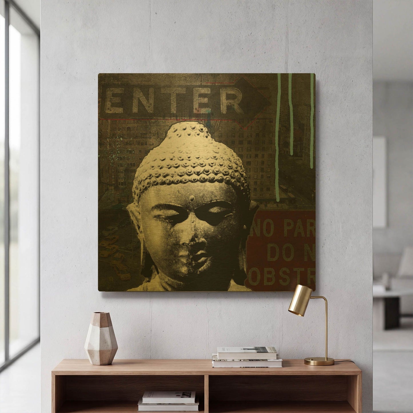 'Urban Buddha IV' By Linda Woods Gold Metal Wall Art