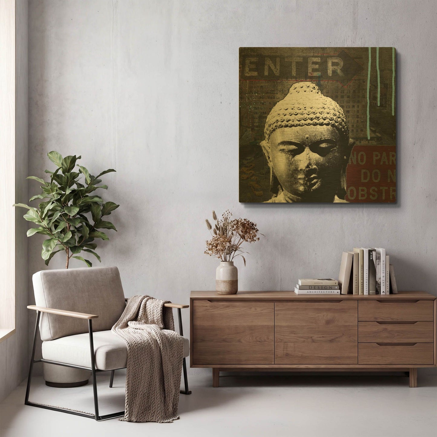 'Urban Buddha IV' By Linda Woods Gold Metal Wall Art