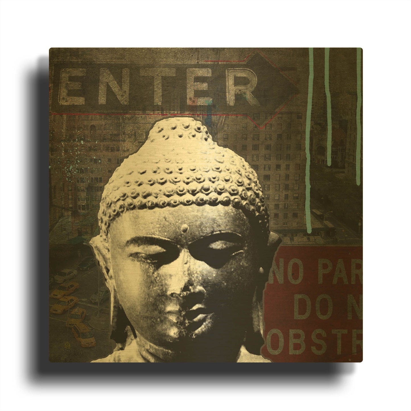 'Urban Buddha IV' By Linda Woods Gold Metal Wall Art