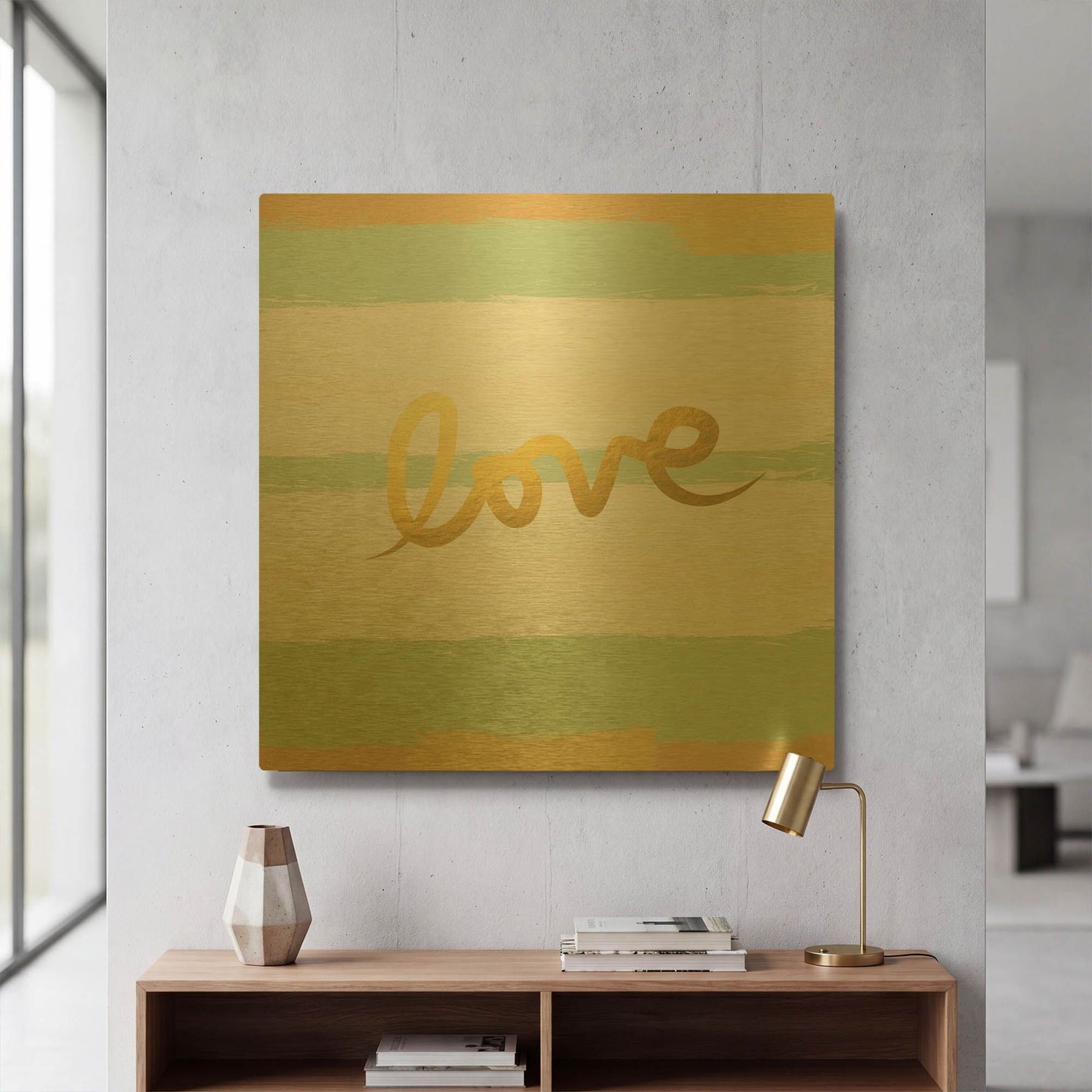 'Love Stripes' By Linda Woods Gold Metal Wall Art