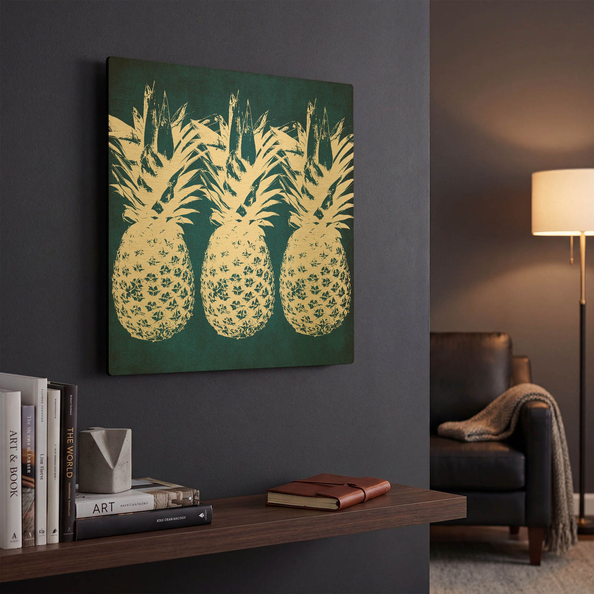 'Indigo Pineapple' By Linda Woods Gold Metal Wall Art