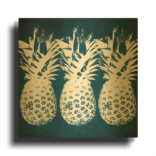 'Indigo Pineapple' By Linda Woods Gold Metal Wall Art