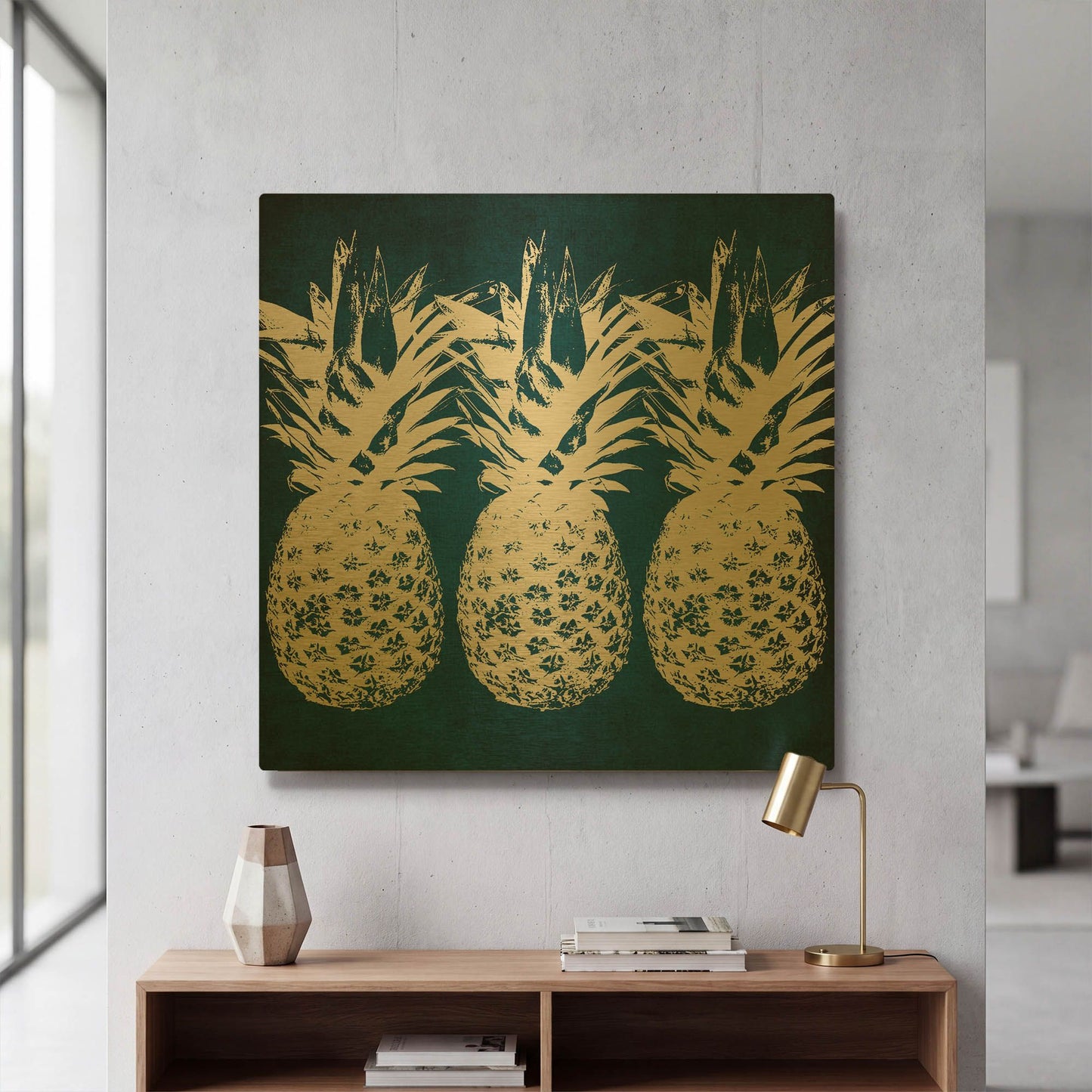 'Indigo Pineapple' By Linda Woods Gold Metal Wall Art
