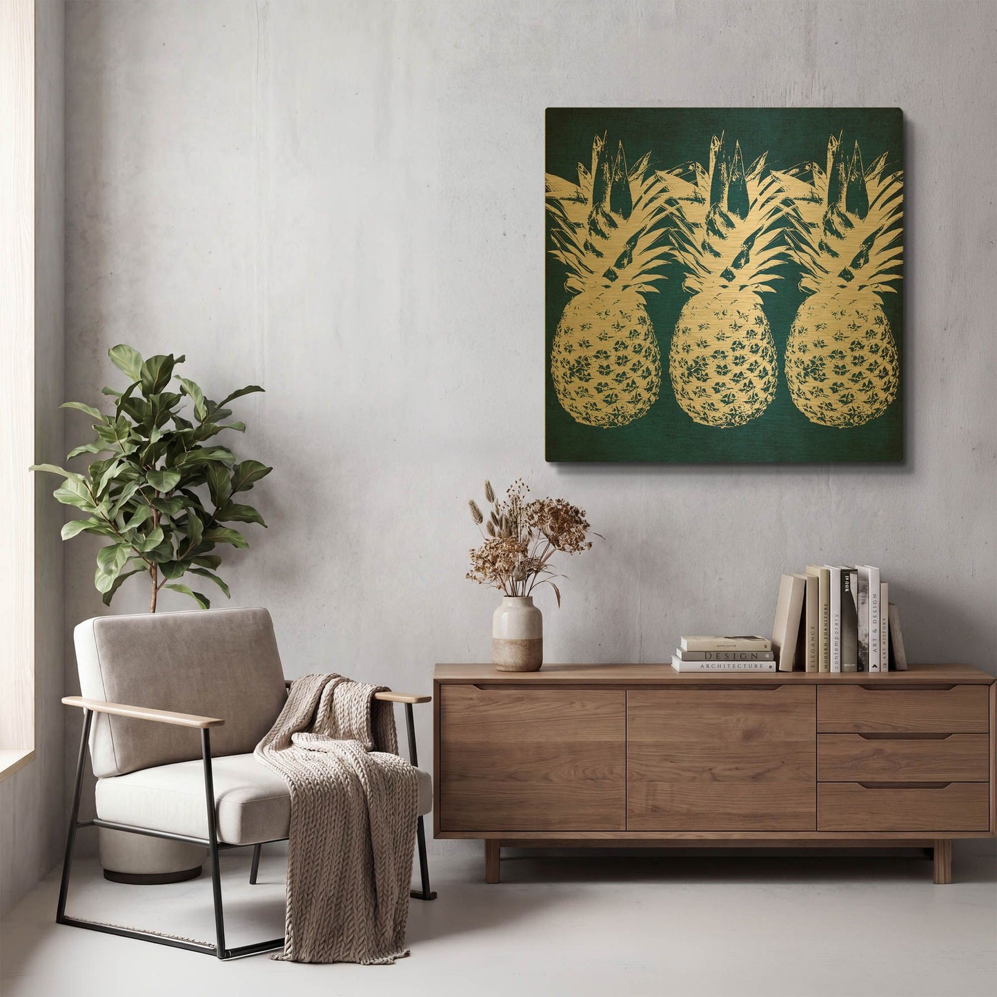 'Indigo Pineapple' By Linda Woods Gold Metal Wall Art