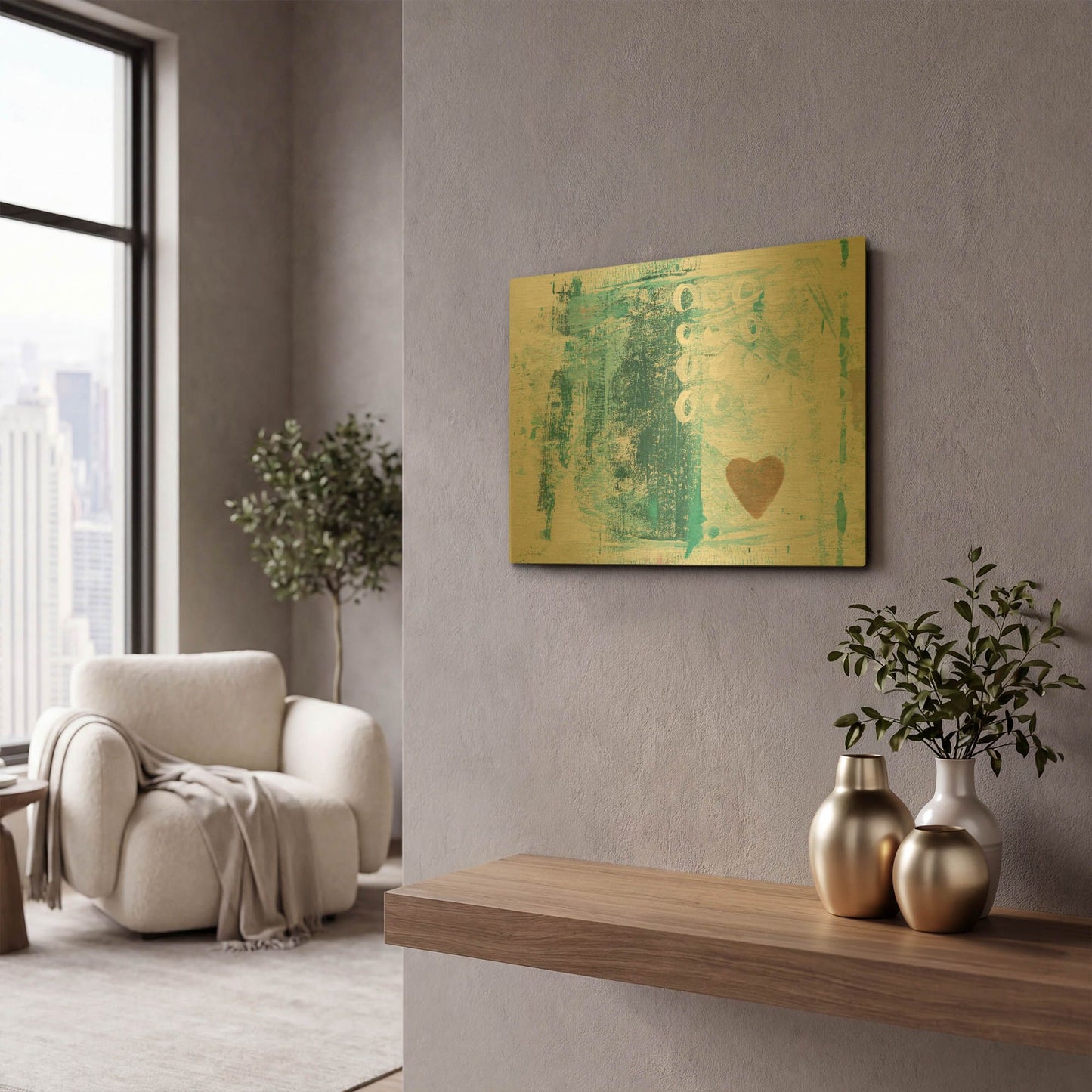 'Heart In The Sand' By Linda Woods Gold Metal Wall Art