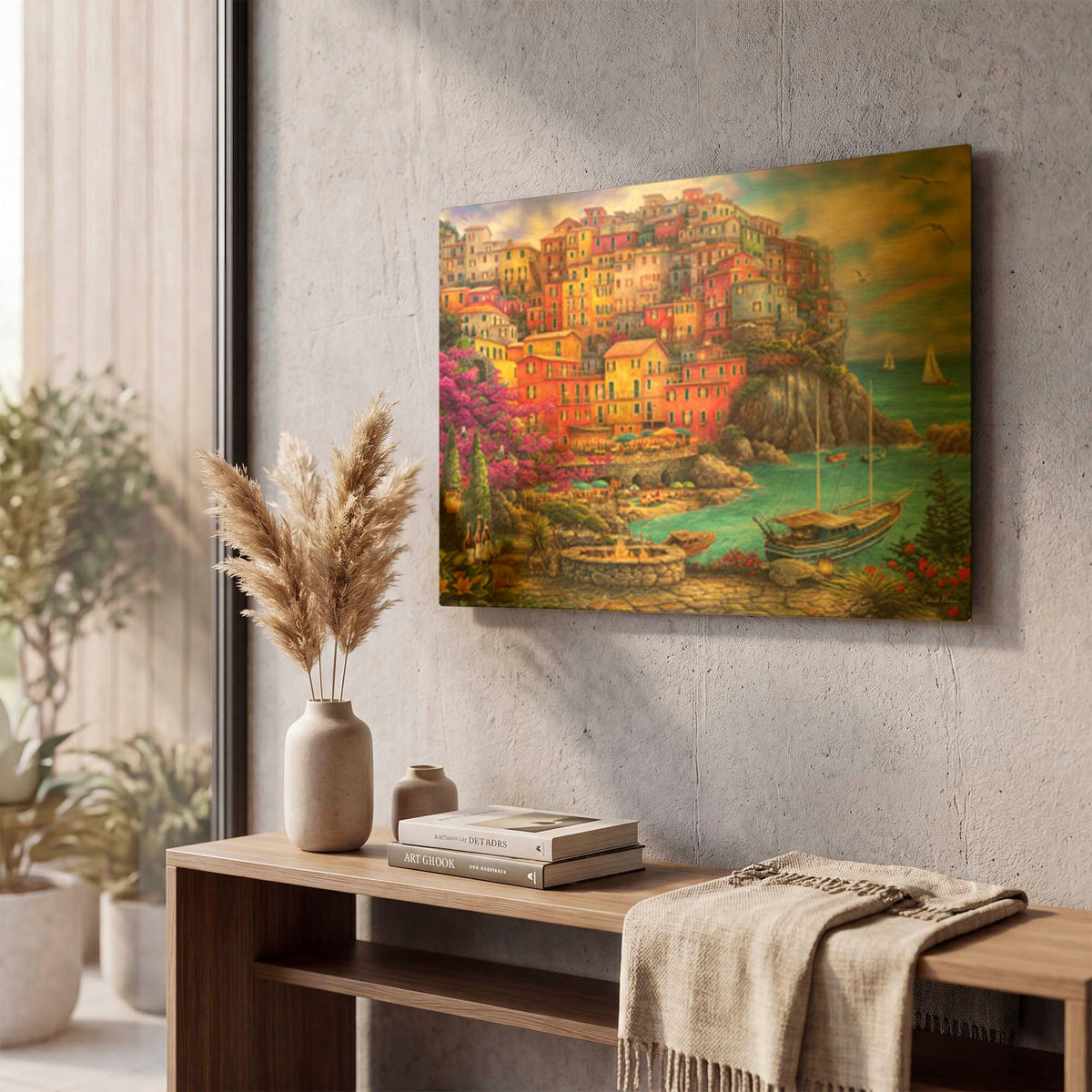 'A Beautiful Day at Cinque Terre' By Chuck Pinson Gold Metal Wall Art