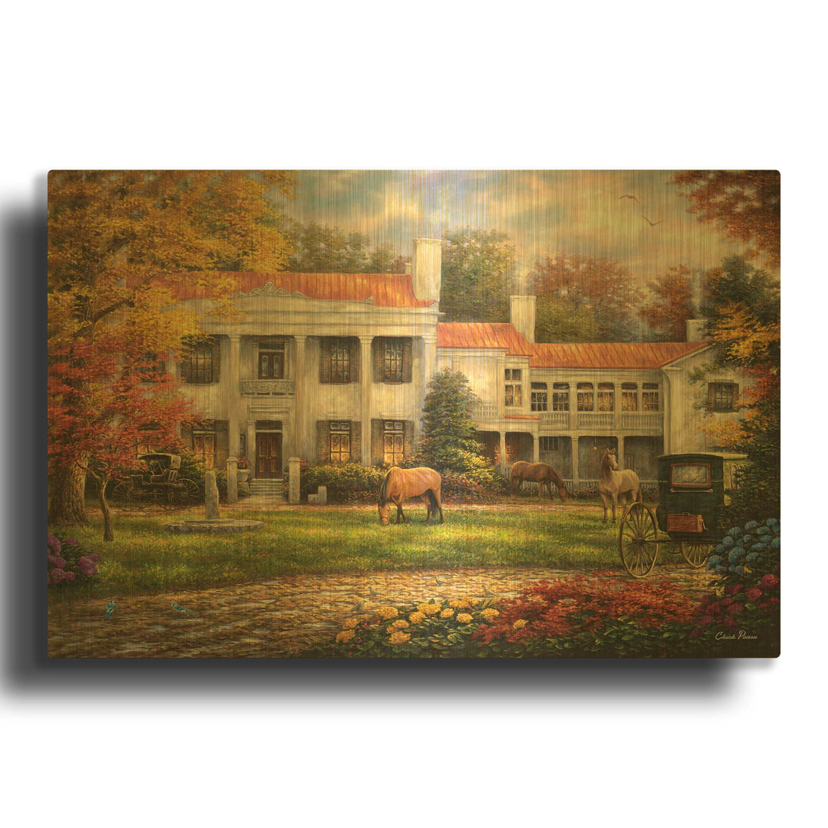 'Autumn Afternoon at Belle Meade' By Chuck Pinson Gold Metal Wall Art
