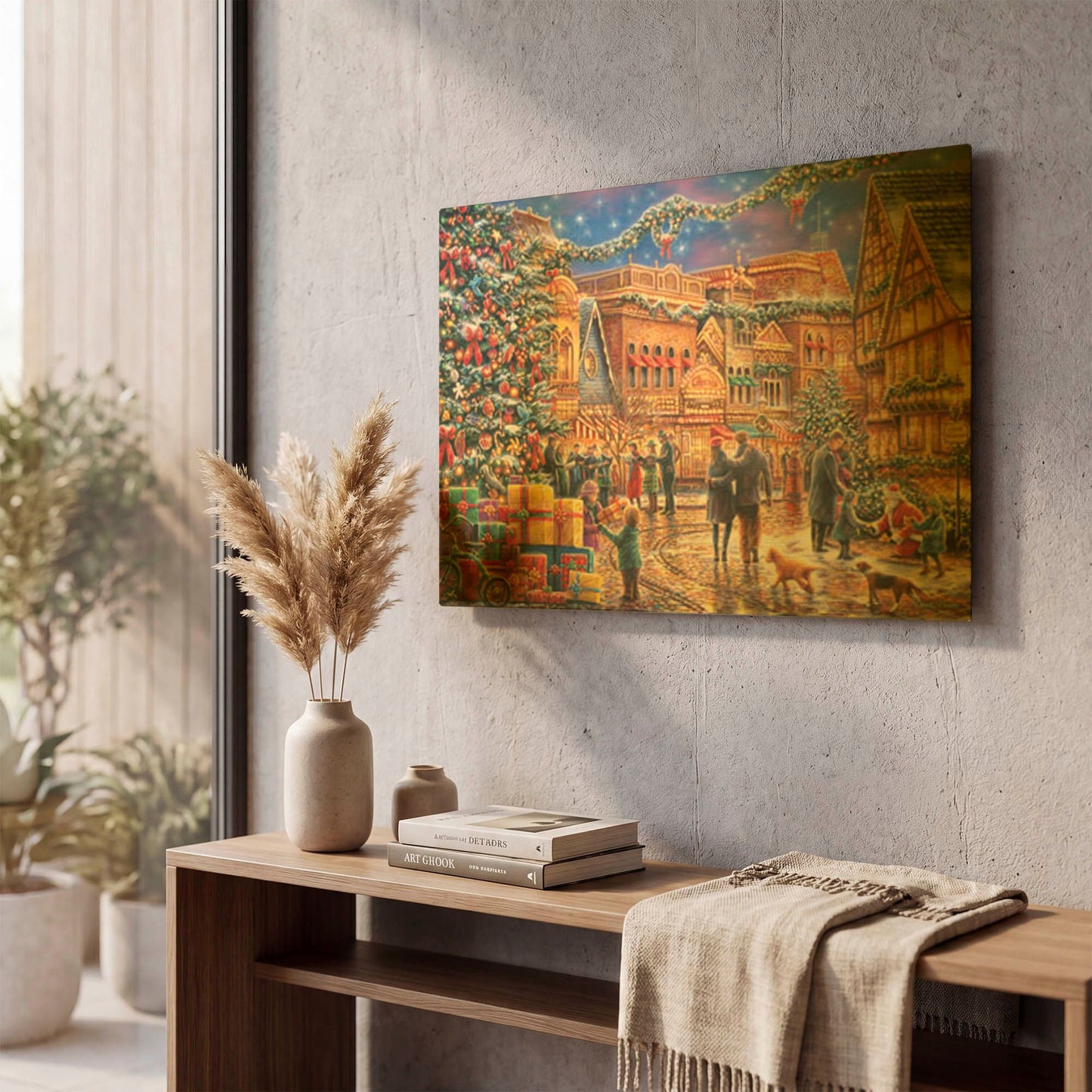 'Christmas at Town Square' By Chuck Pinson Gold Metal Wall Art