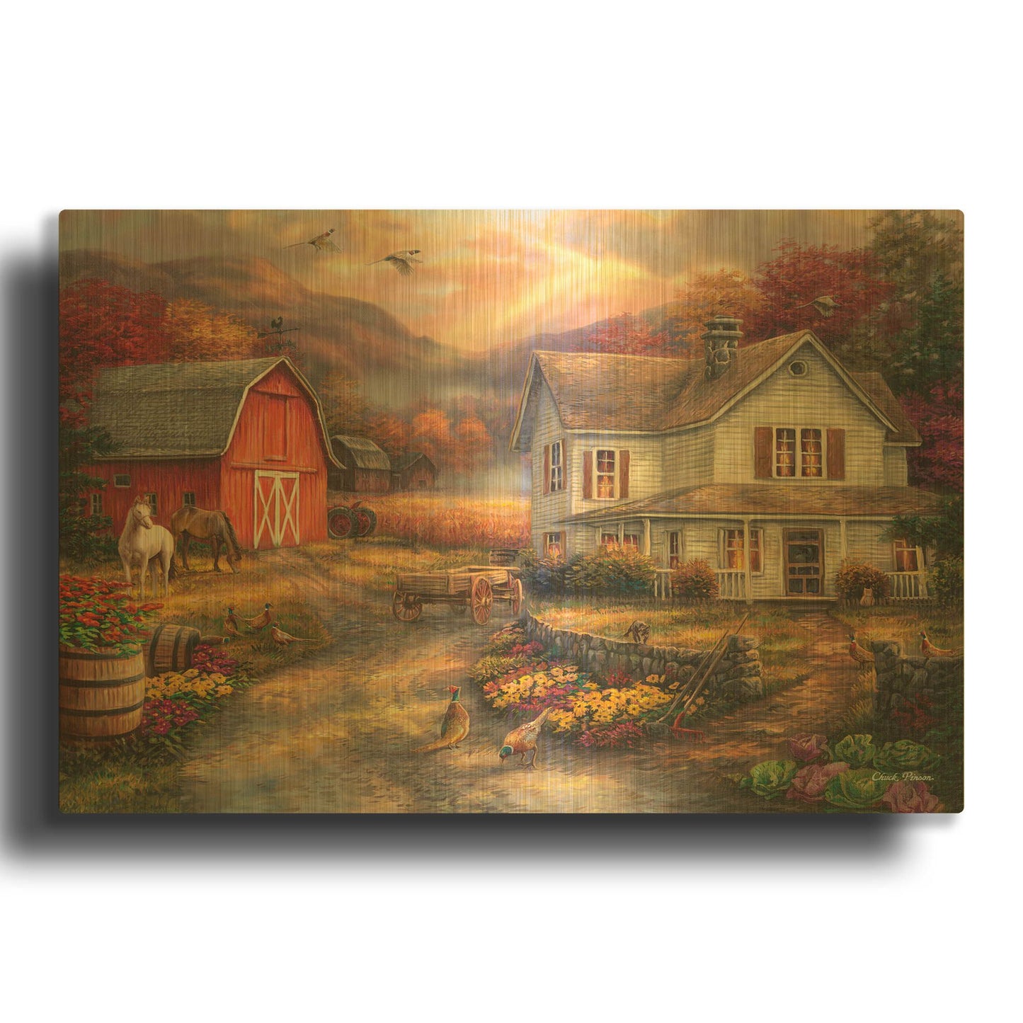 'Relaxing on the Farm' By Chuck Pinson Gold Metal Wall Art