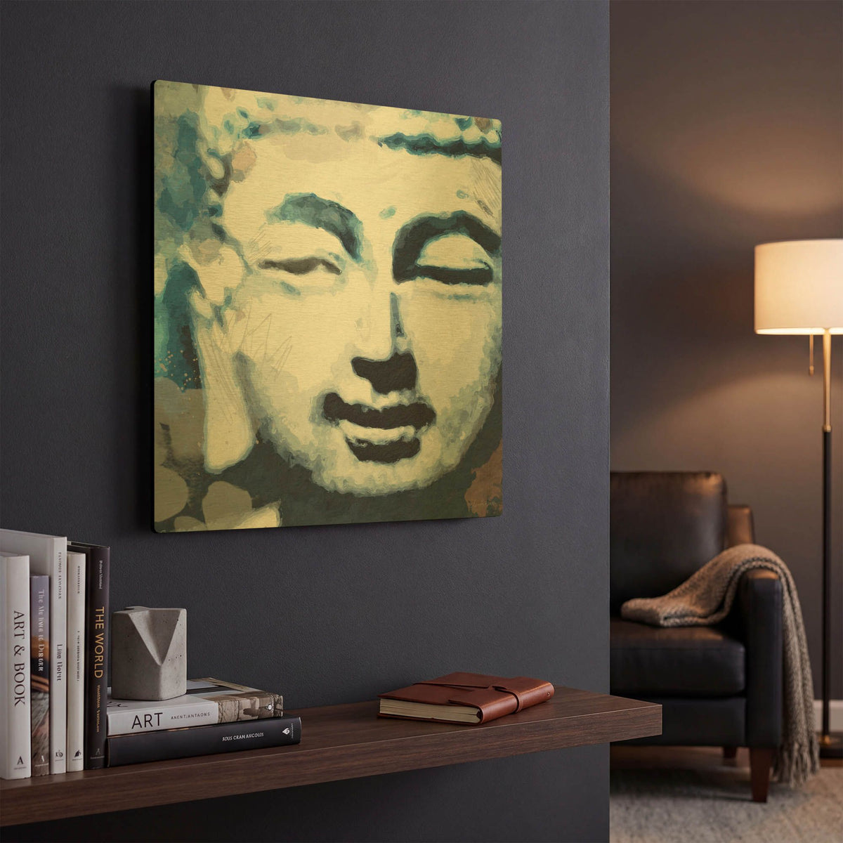 'Peaceful Buddha II' By Linda Woods Gold Metal Wall Art