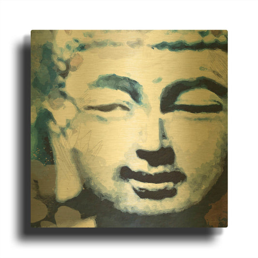 'Peaceful Buddha II' By Linda Woods Gold Metal Wall Art