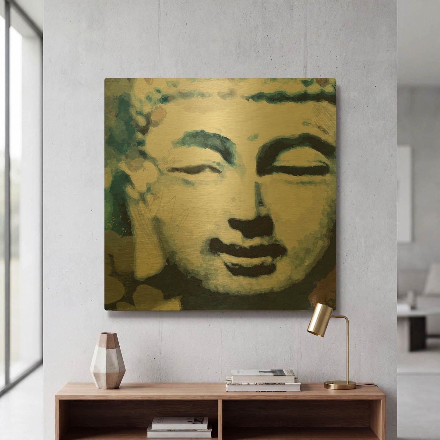 'Peaceful Buddha II' By Linda Woods Gold Metal Wall Art