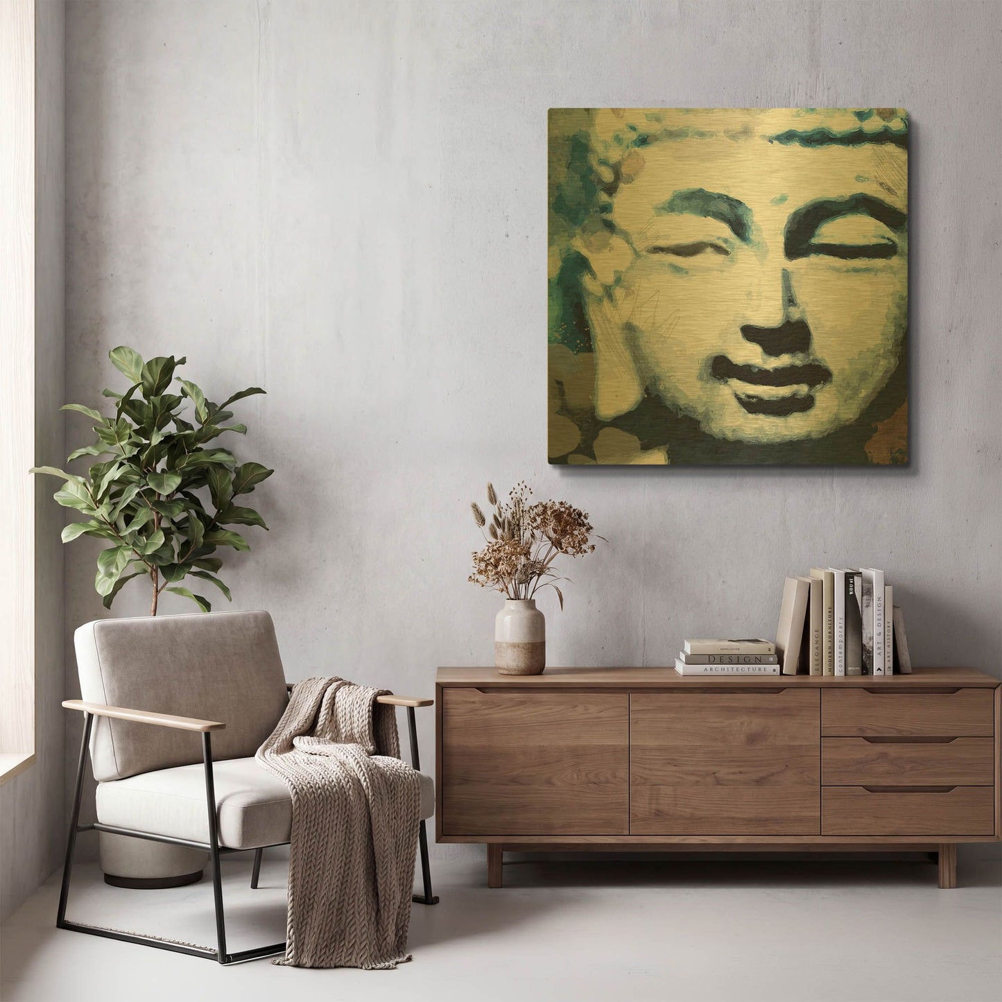 'Peaceful Buddha II' By Linda Woods Gold Metal Wall Art