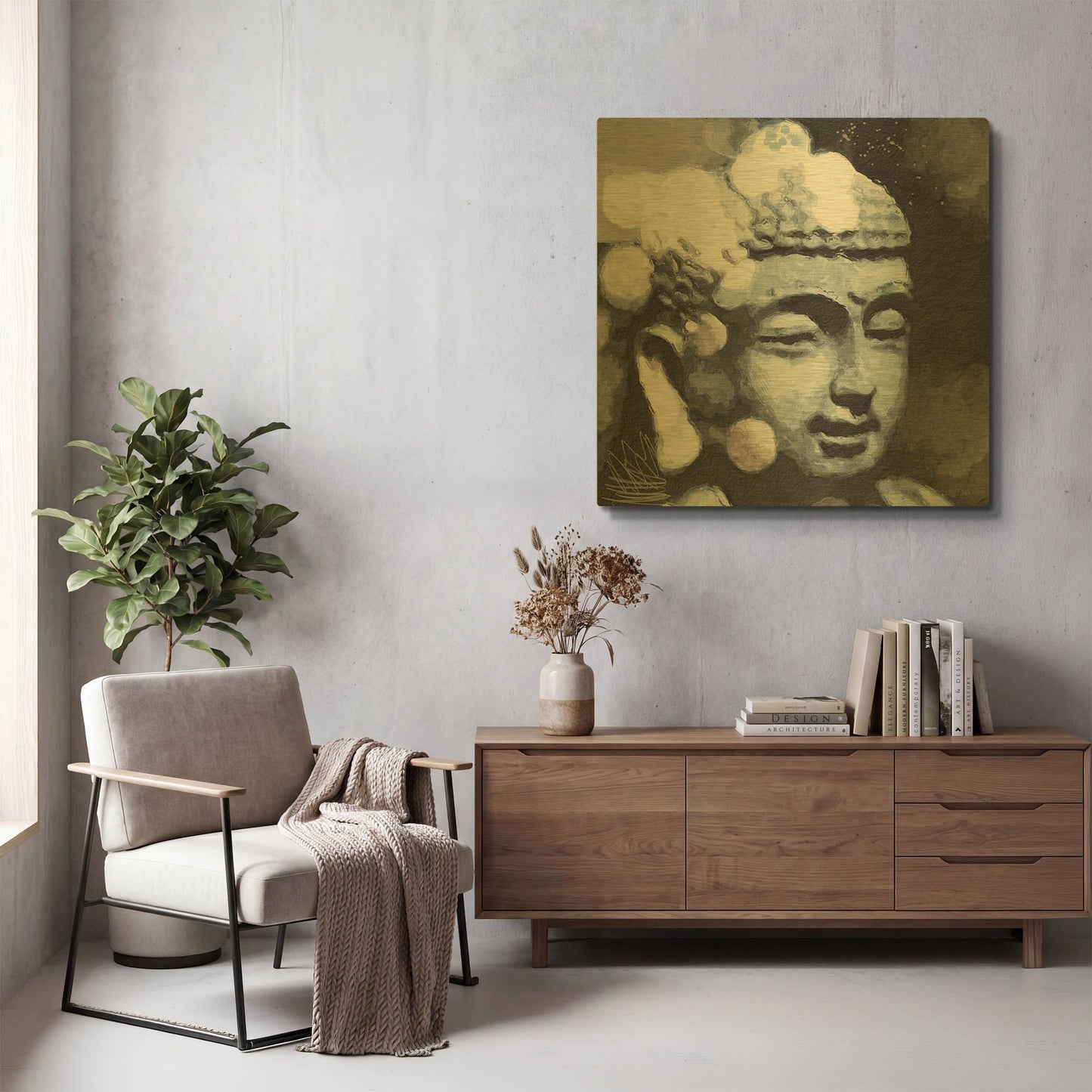 'Peaceful Buddha III' By Linda Woods Gold Metal Wall Art
