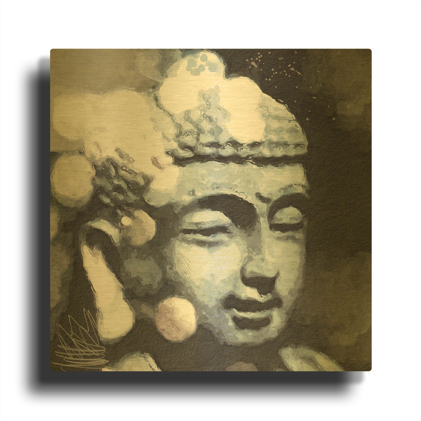 'Peaceful Buddha III' By Linda Woods Gold Metal Wall Art