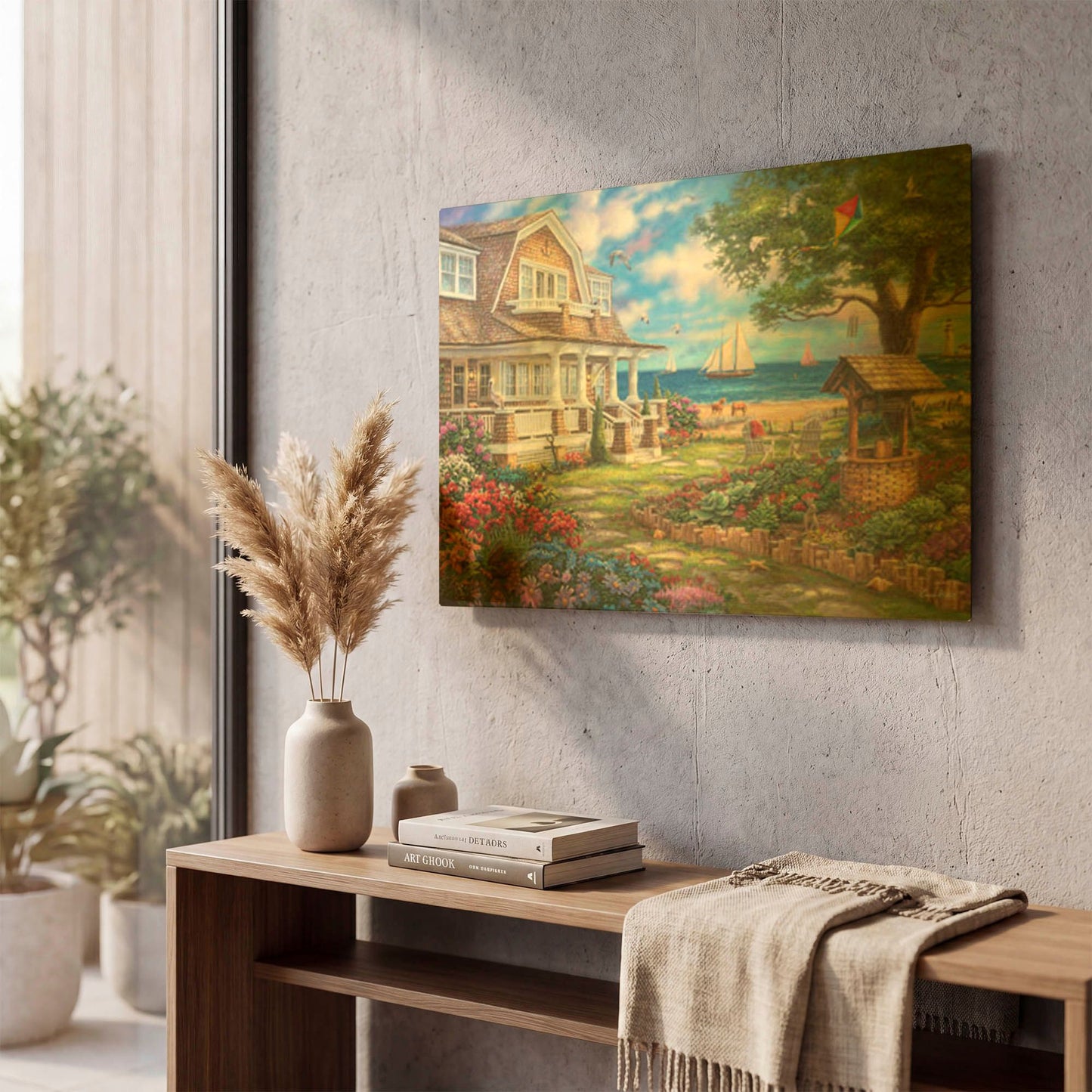 'Sea Garden Cottage' By Chuck Pinson Gold Metal Wall Art