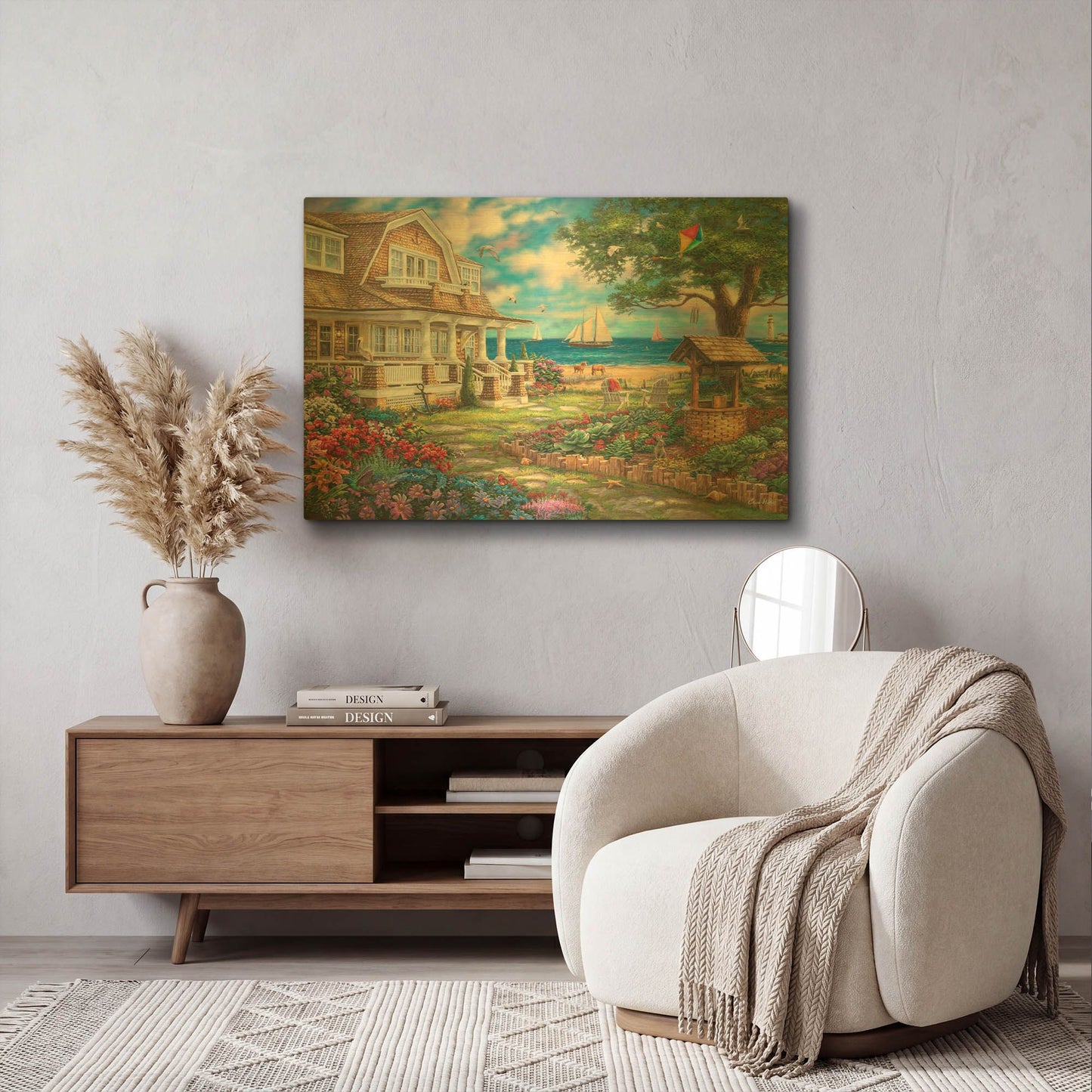 'Sea Garden Cottage' By Chuck Pinson Gold Metal Wall Art