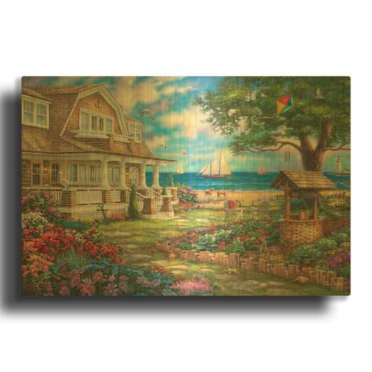 'Sea Garden Cottage' By Chuck Pinson Gold Metal Wall Art