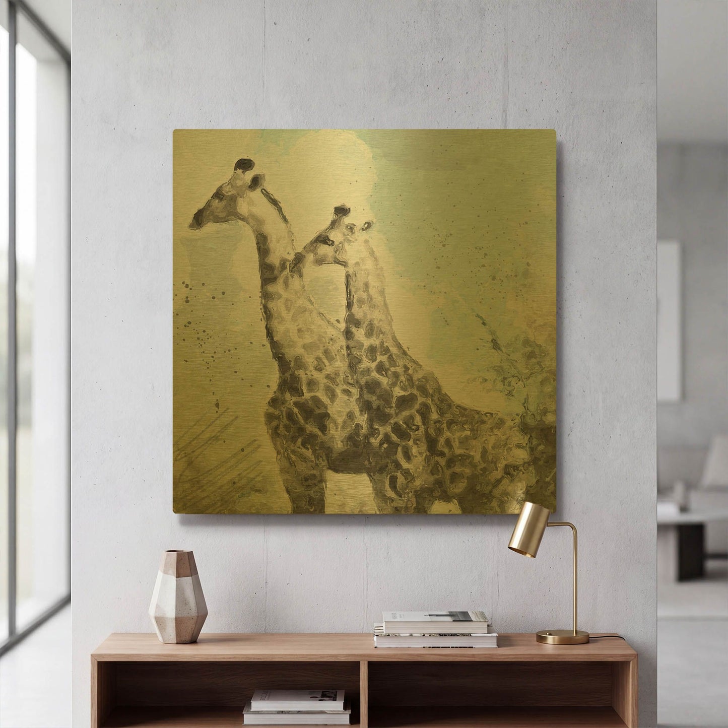 'Two Giraffes' By Linda Woods Gold Metal Wall Art
