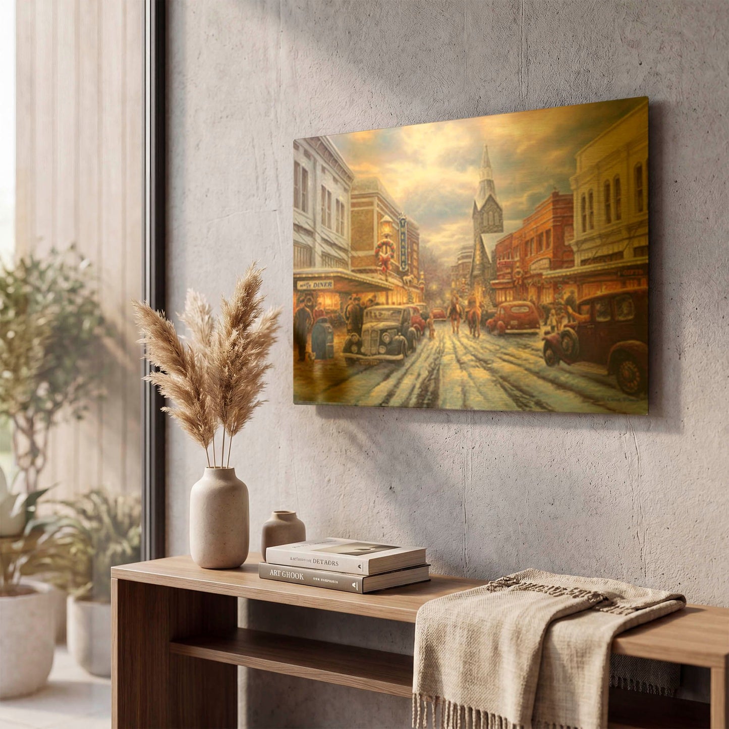 'The Warmth of Small Town Living' By Chuck Pinson Gold Metal Wall Art