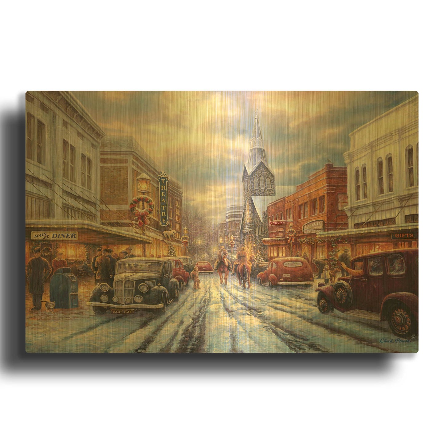'The Warmth of Small Town Living' By Chuck Pinson Gold Metal Wall Art