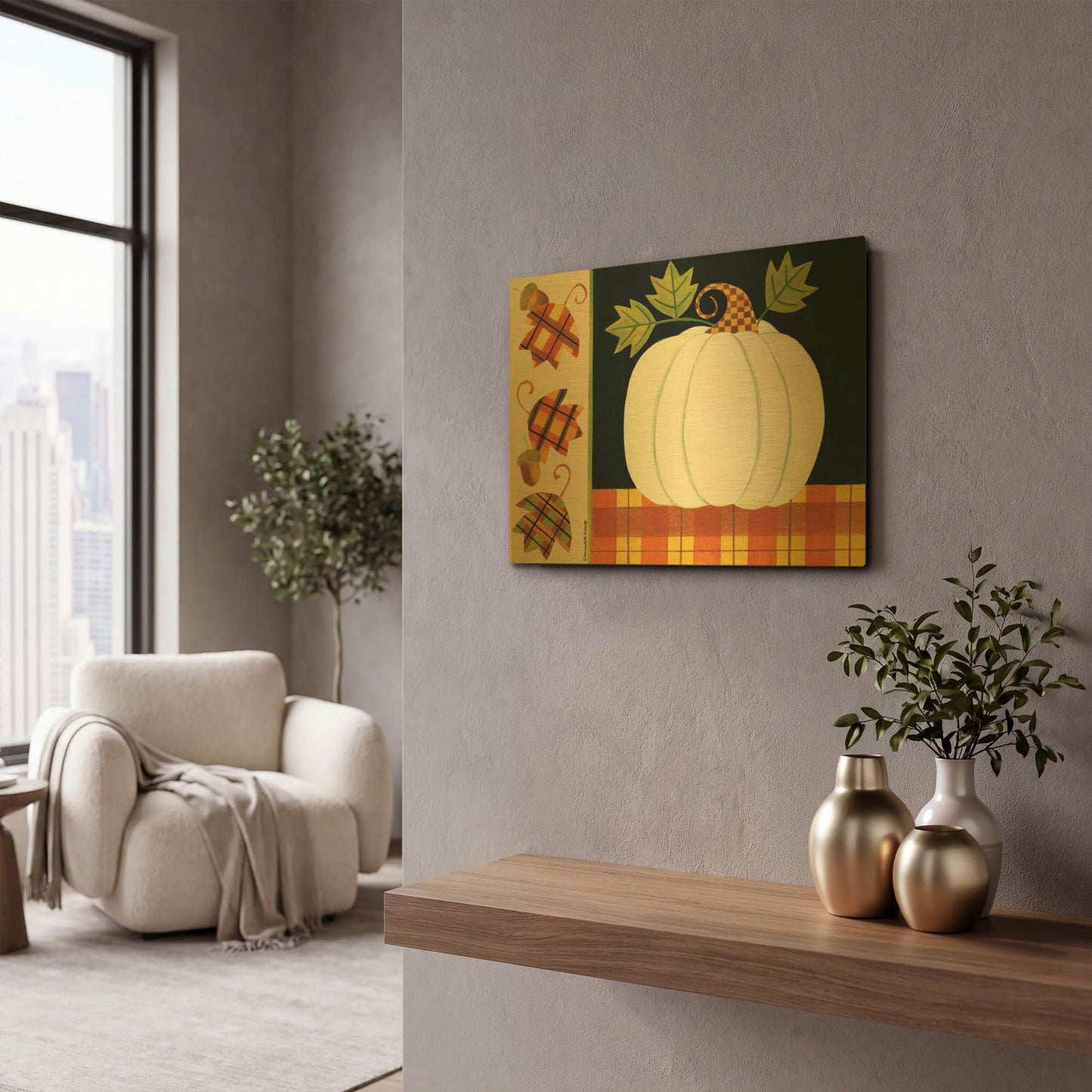 'White Pumpkin' By Bernadette Deming Gold Metal Wall Art