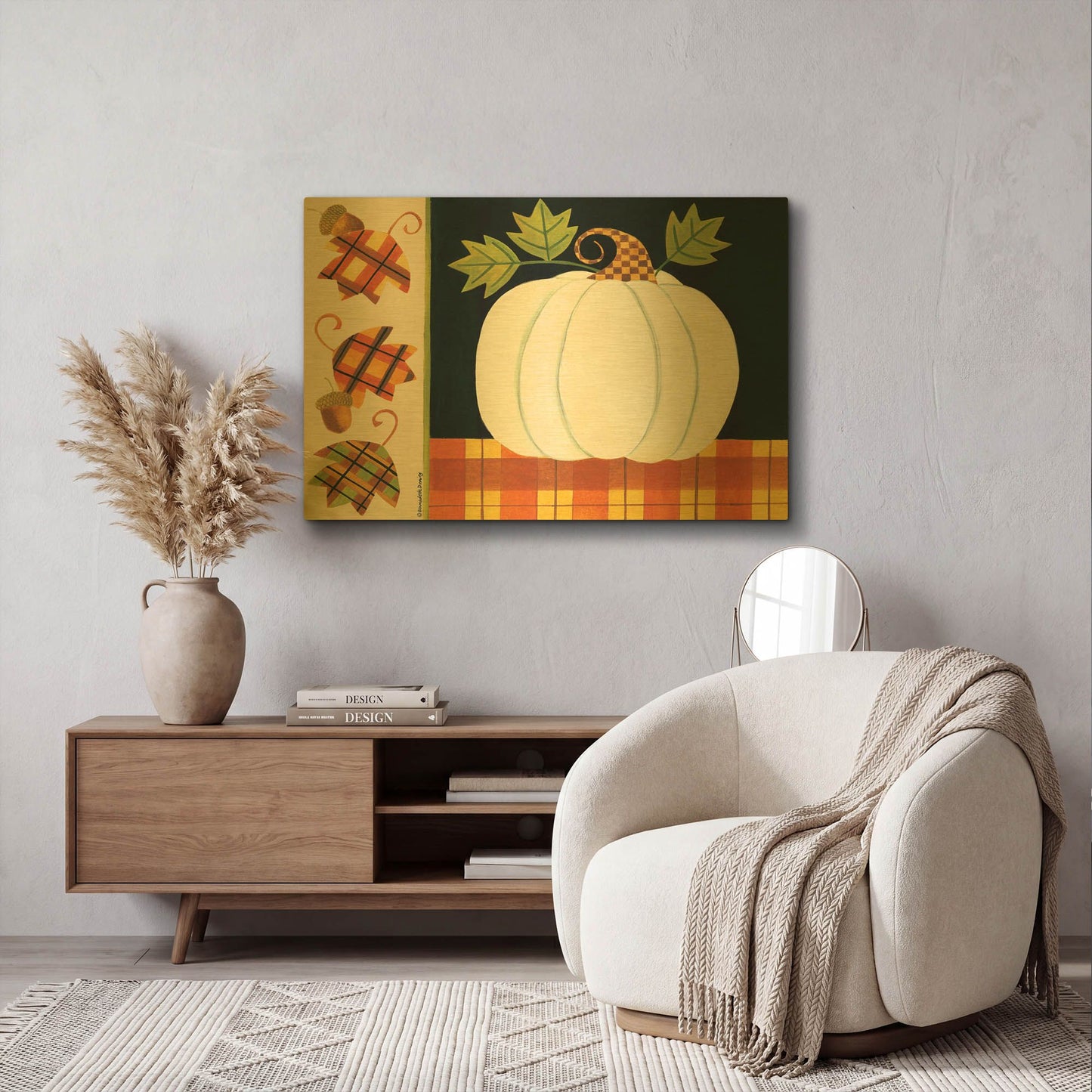 'White Pumpkin' By Bernadette Deming Gold Metal Wall Art