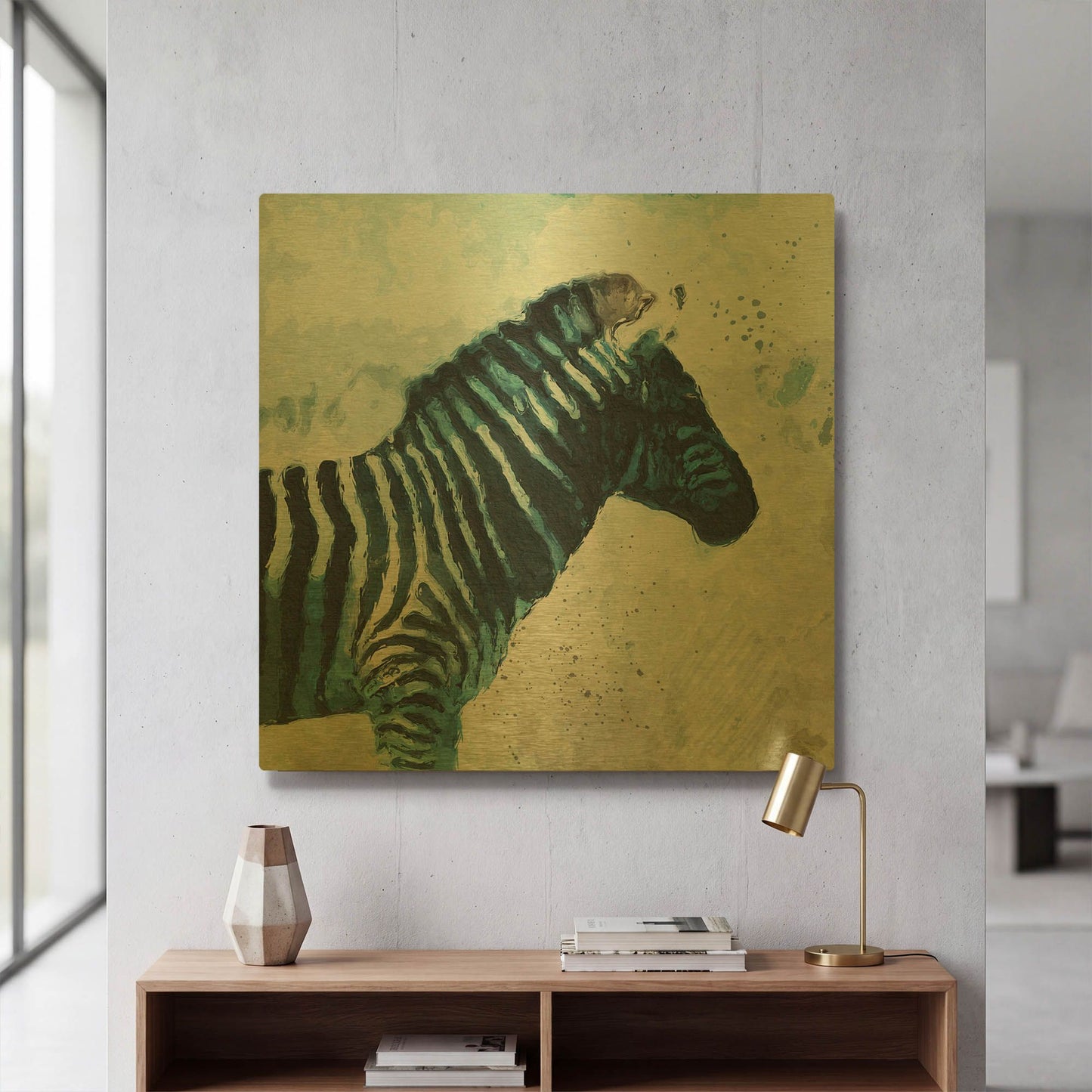 'Zebra' By Linda Woods Gold Metal Wall Art