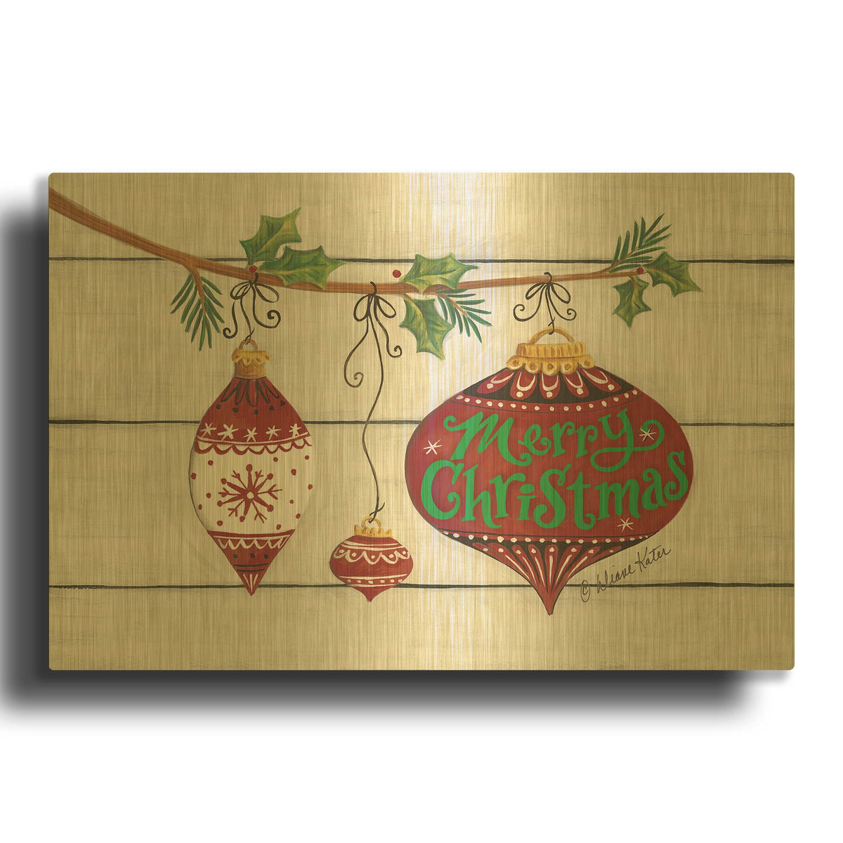 'Merry Christmas Ornaments' By Diane Kater Gold Metal Wall Art