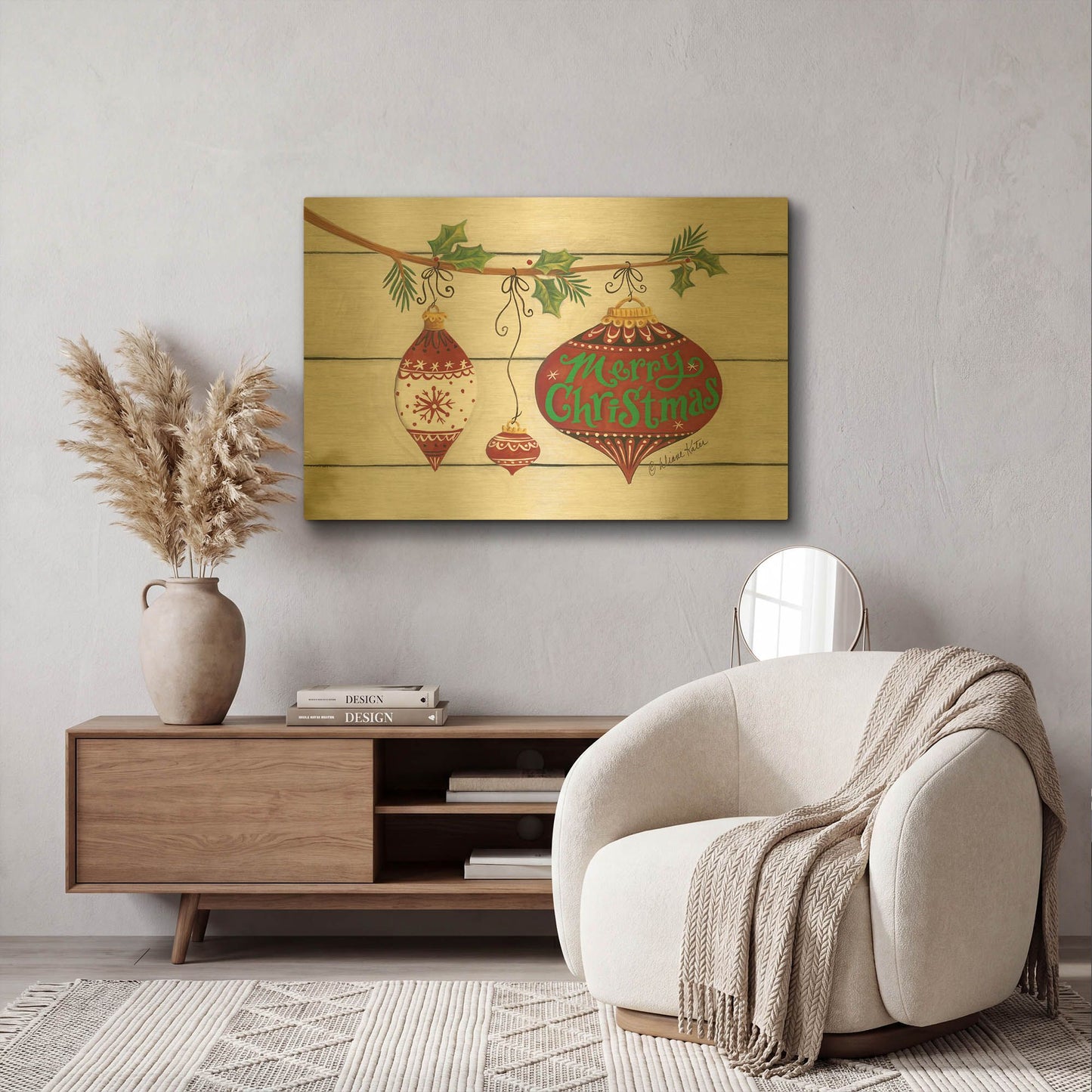 'Merry Christmas Ornaments' By Diane Kater Gold Metal Wall Art