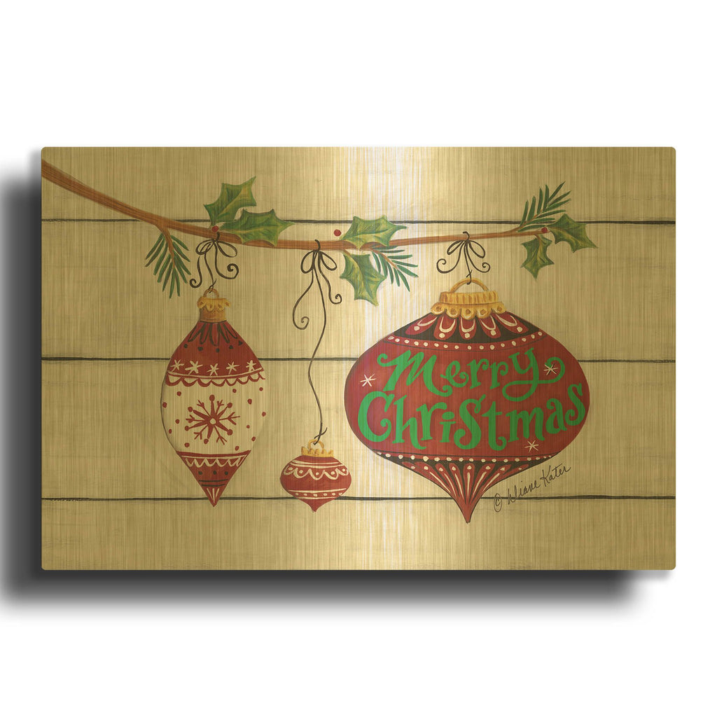 'Merry Christmas Ornaments' By Diane Kater Gold Metal Wall Art