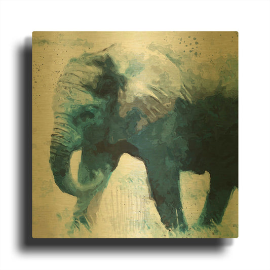 'Elephant' By Linda Woods Gold Metal Wall Art