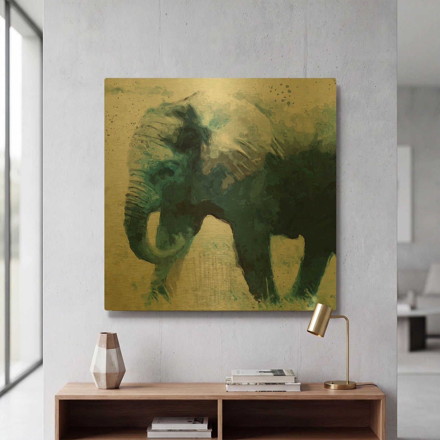 'Elephant' By Linda Woods Gold Metal Wall Art