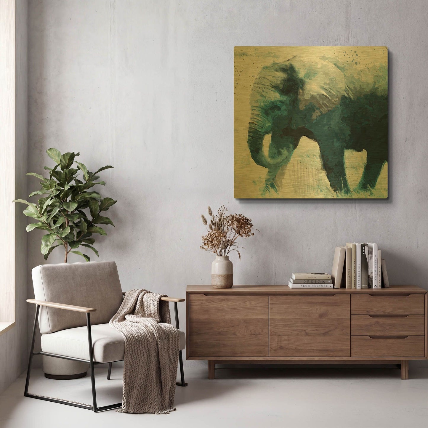 'Elephant' By Linda Woods Gold Metal Wall Art