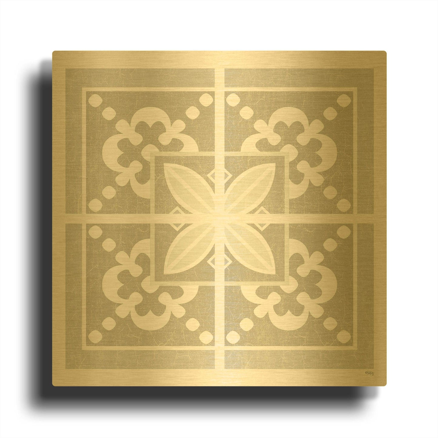'Farmhouse Square III' By Heidi Kuntz Gold Metal Wall Art