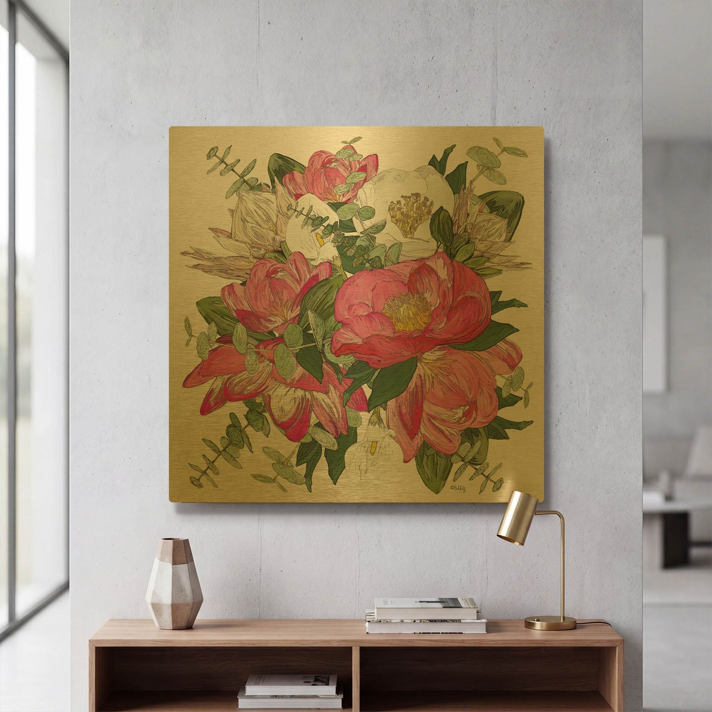 'Pink Floral Bouquet' By Heidi Kuntz Gold Metal Wall Art