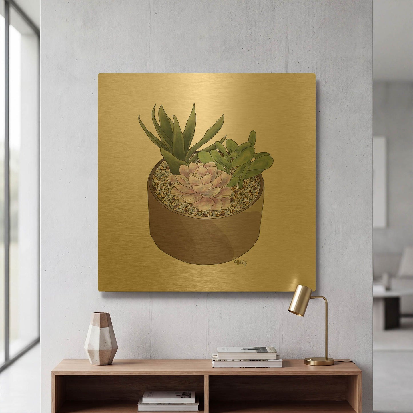 'Succulent Planter I' By Heidi Kuntz Gold Metal Wall Art