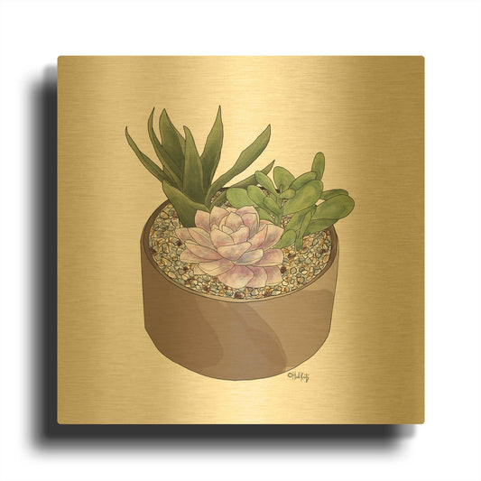 'Succulent Planter I' By Heidi Kuntz Gold Metal Wall Art
