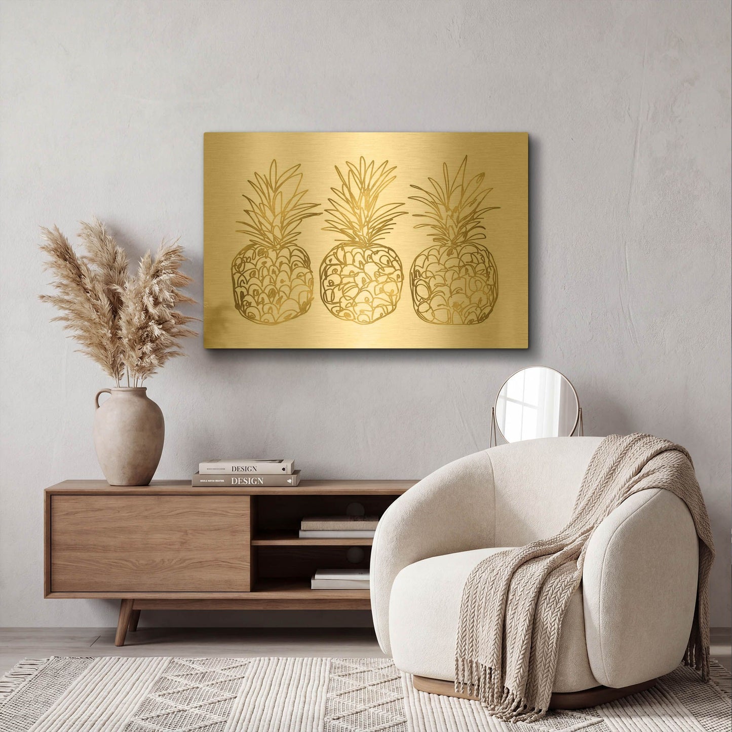 'Three Golden Pineapples' By Linda Woods Gold Metal Wall Art