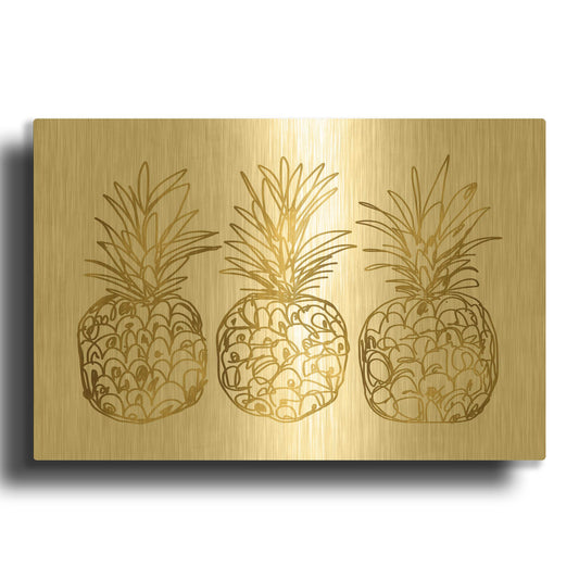 'Three Golden Pineapples' By Linda Woods Gold Metal Wall Art