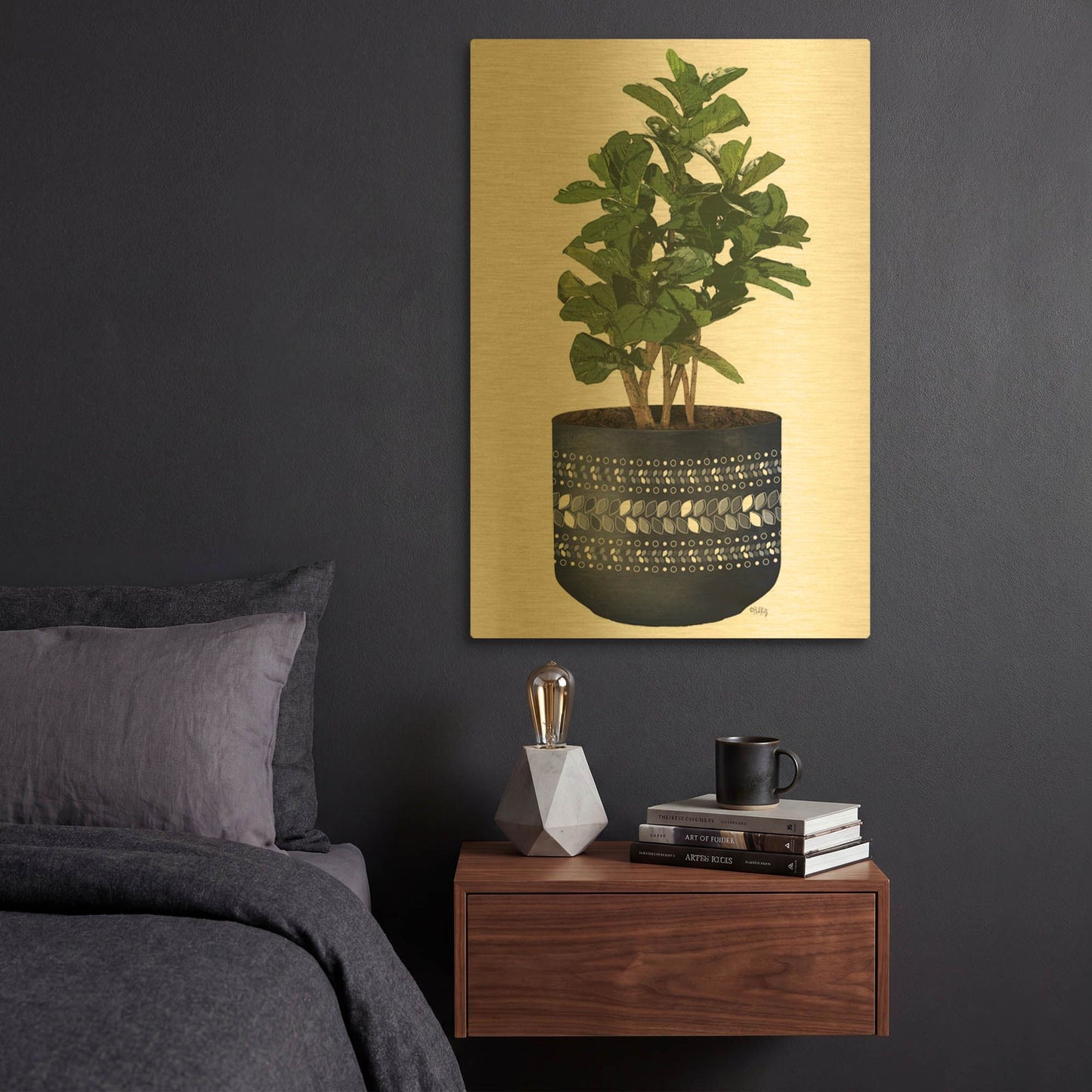 'Blue Potted Fig Tree' By Heidi Kuntz Gold Metal Wall Art